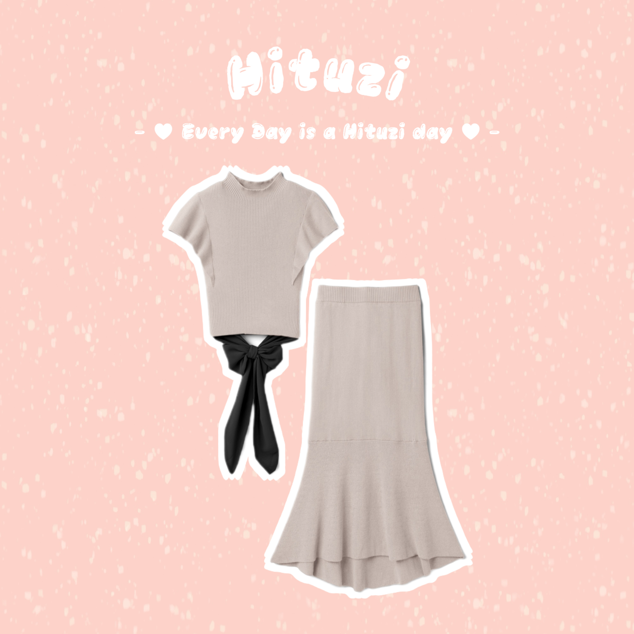 針織蝴蝶結上衣 + 美人魚裙套裝