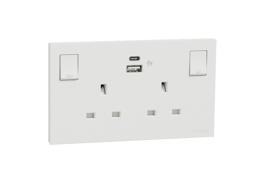 AVATARONC奐然 13A DP兩位連保護門有掣插座連兩位USB充電插座