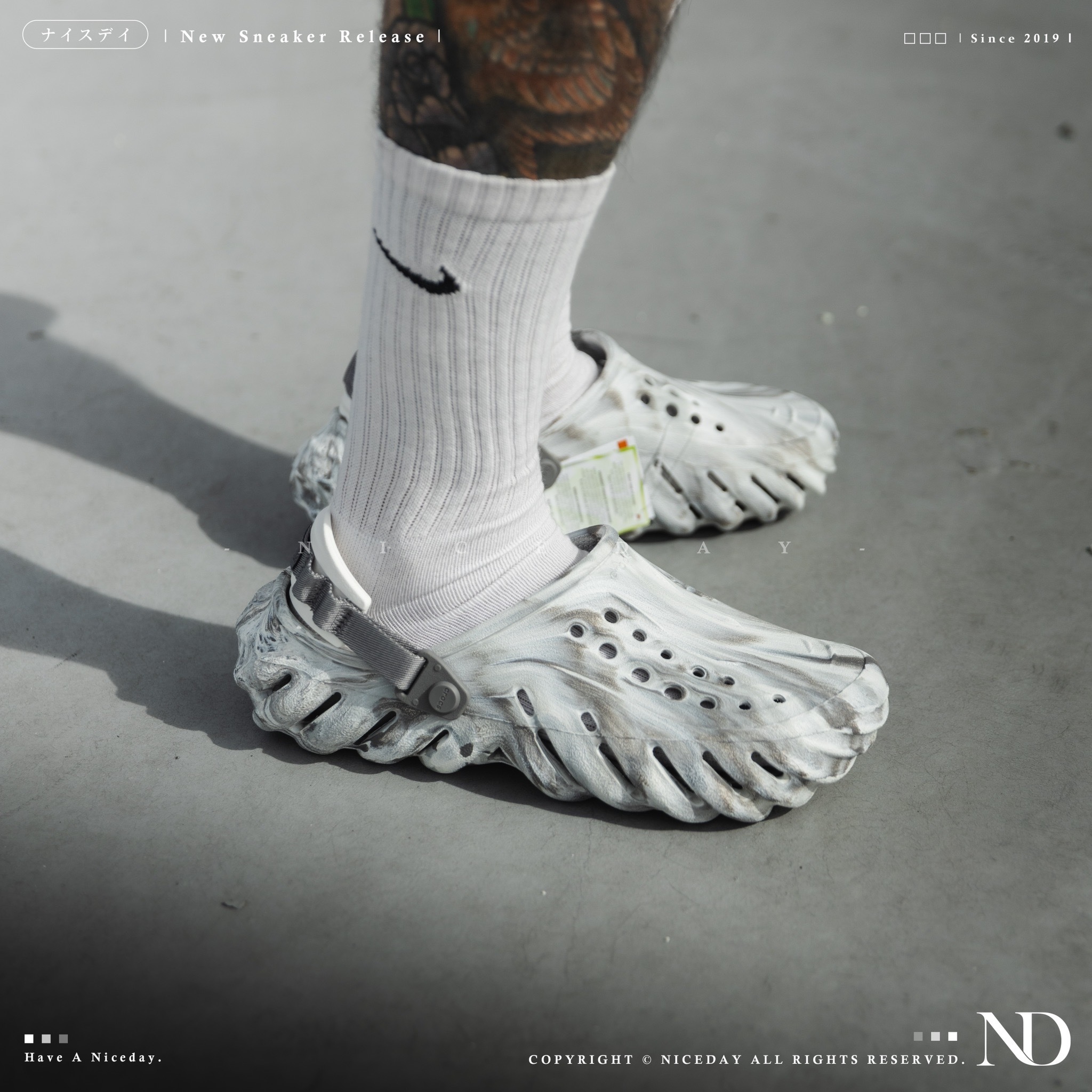 NICEDAY 現貨 Crocs 卡駱馳 Echo 波波 潑墨白  克駱格 洞洞鞋 男女尺寸