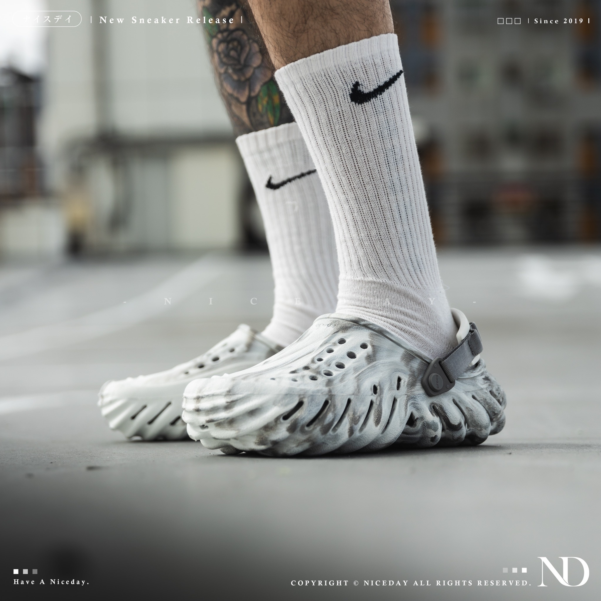 NICEDAY 現貨 Crocs 卡駱馳 Echo 波波 潑墨白  克駱格 洞洞鞋 男女尺寸