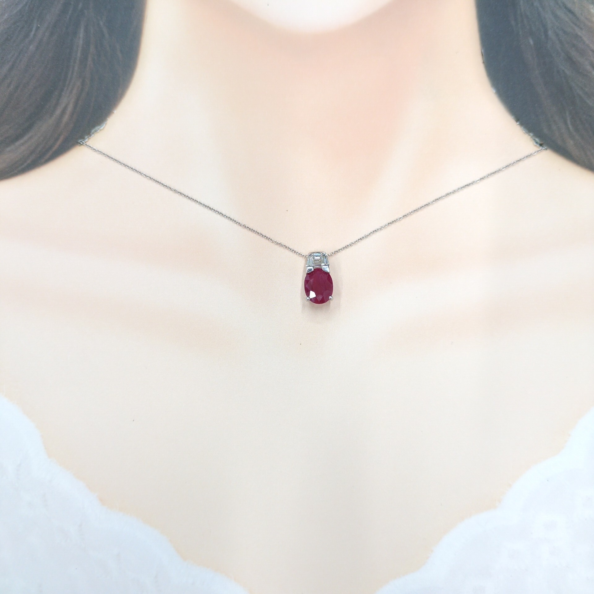 18K White Gold 2.66ct Ruby and Diamond Pendant