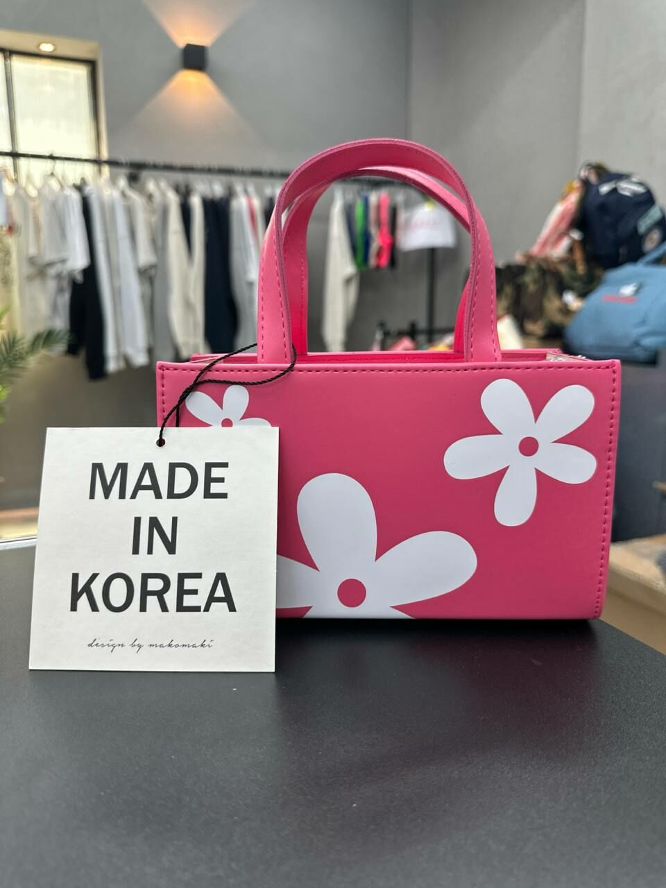 [S] MAKOMAKI FLOWER MONO PRINTS MINI TOTE WITH CROSSBODY,PINK, SMMK66 (SMMK66)