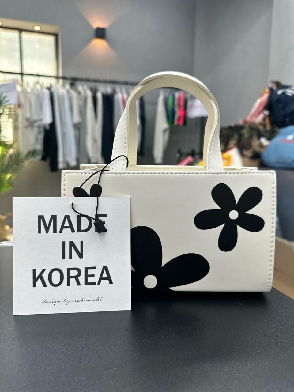 [S] MAKOMAKI FLOWER MONO PRINTS MINI TOTE WITH CROSSBODY,WHITE, SMMK70 (SMMK70)