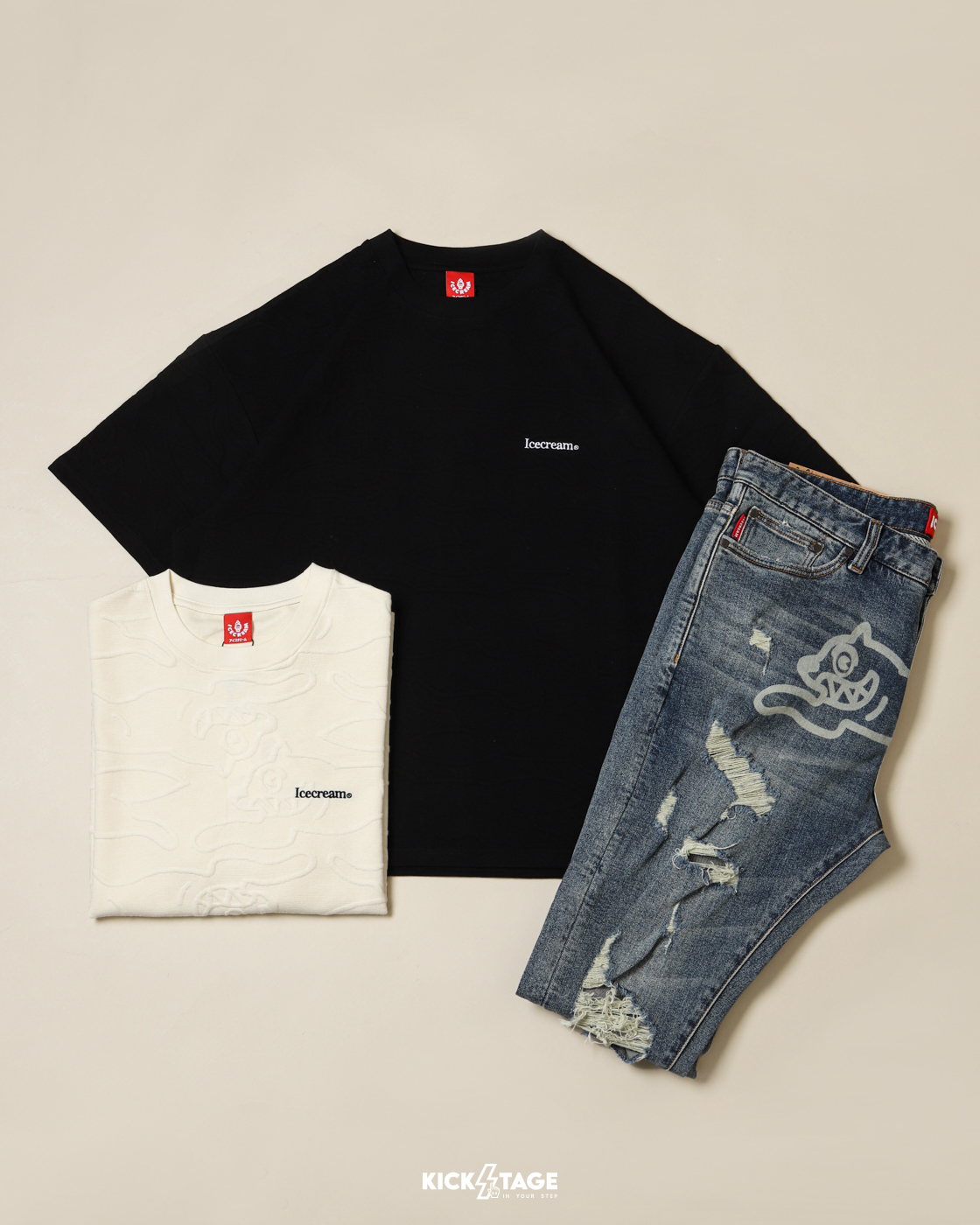 **特價商品售出不退換**ICE CREAM BBC BLACKENED S/S KNIT TEE 米白 黑色 滿版飛狗 針織 短T【IC441-2300】