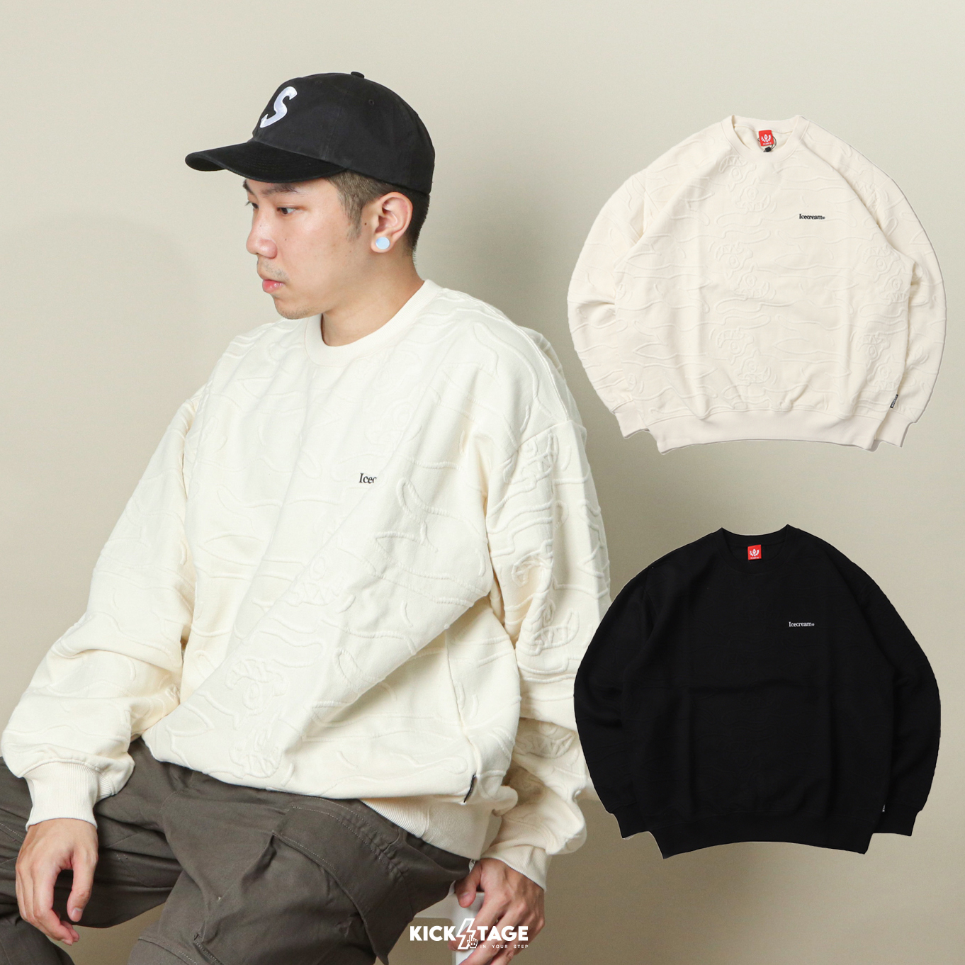 **特價商品售出不退換**BBC ICE CREAM SABIN SWEATSHIRT 米白 黑色 滿版飛狗 針織 衛衣【IC441-2308】