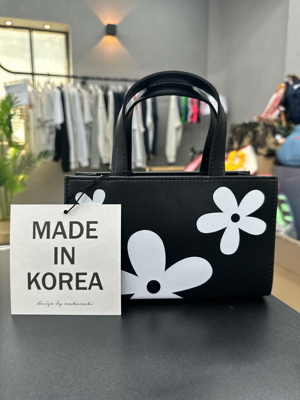 [S] MAKOMAKI FLOWER MONO PRINTS MINI TOTE WITH CROSSBODY,BLACK, SMMK74 (SMMK74)
