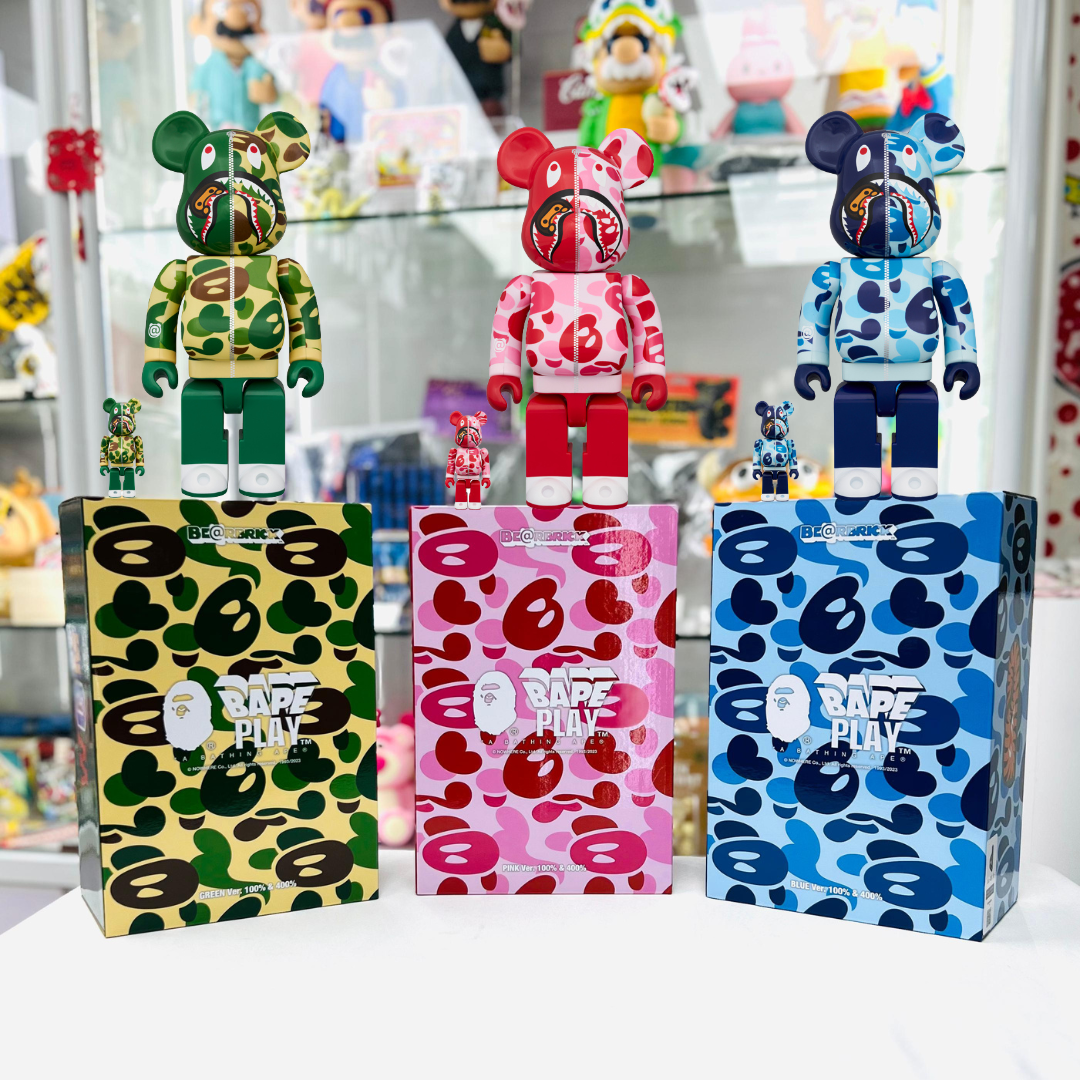 100%+400% BE@RBRICK BABY MILO(R) CAMO SHARK (GREEN/PINK