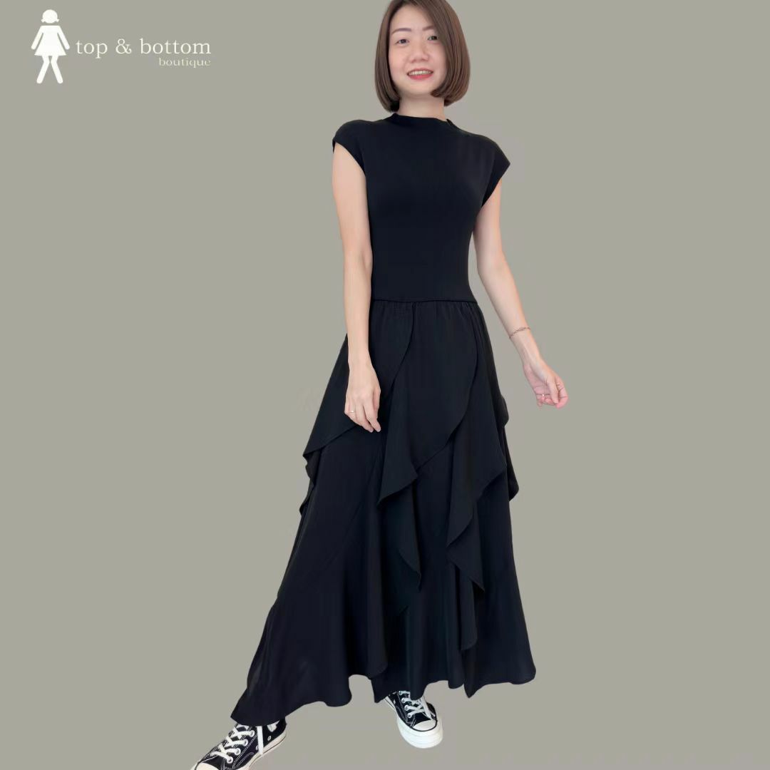 KNIT TOP LAYERED LONG DRESS