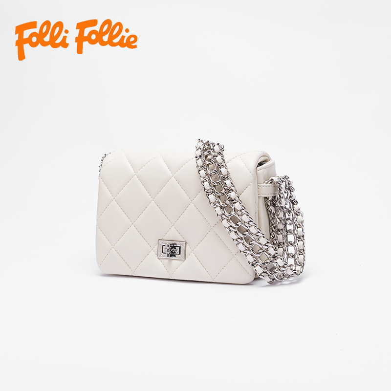 【Folli Follie芙麗芙麗】白牛皮菱格鏈帶方包-
