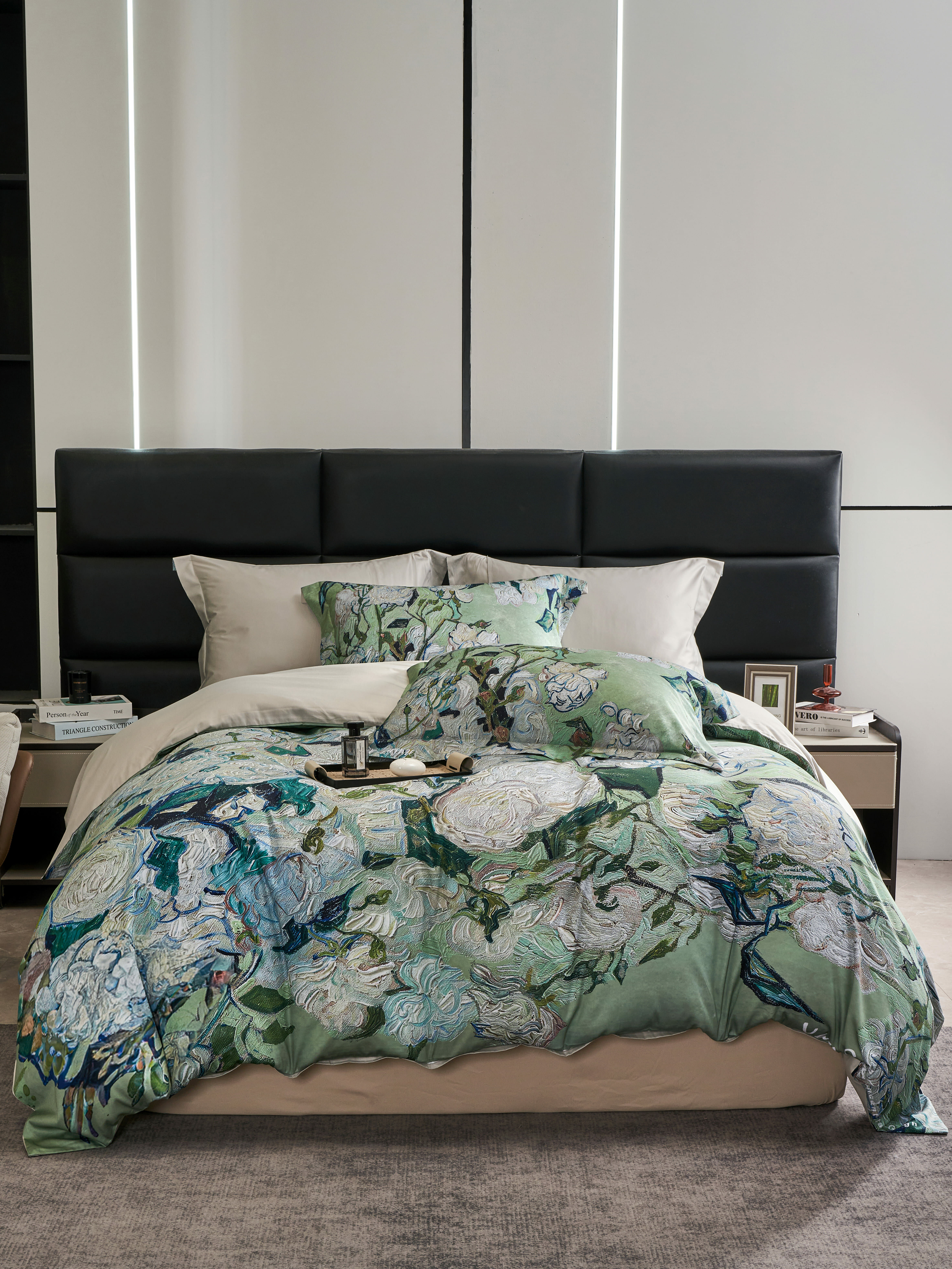 藝術床包《綠漾玫瑰》