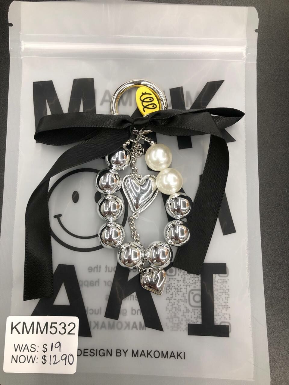 [S] MAKOMAKI HEART RIBBON BAG CHARM,SILVER, SMMK79 (SMMK79)