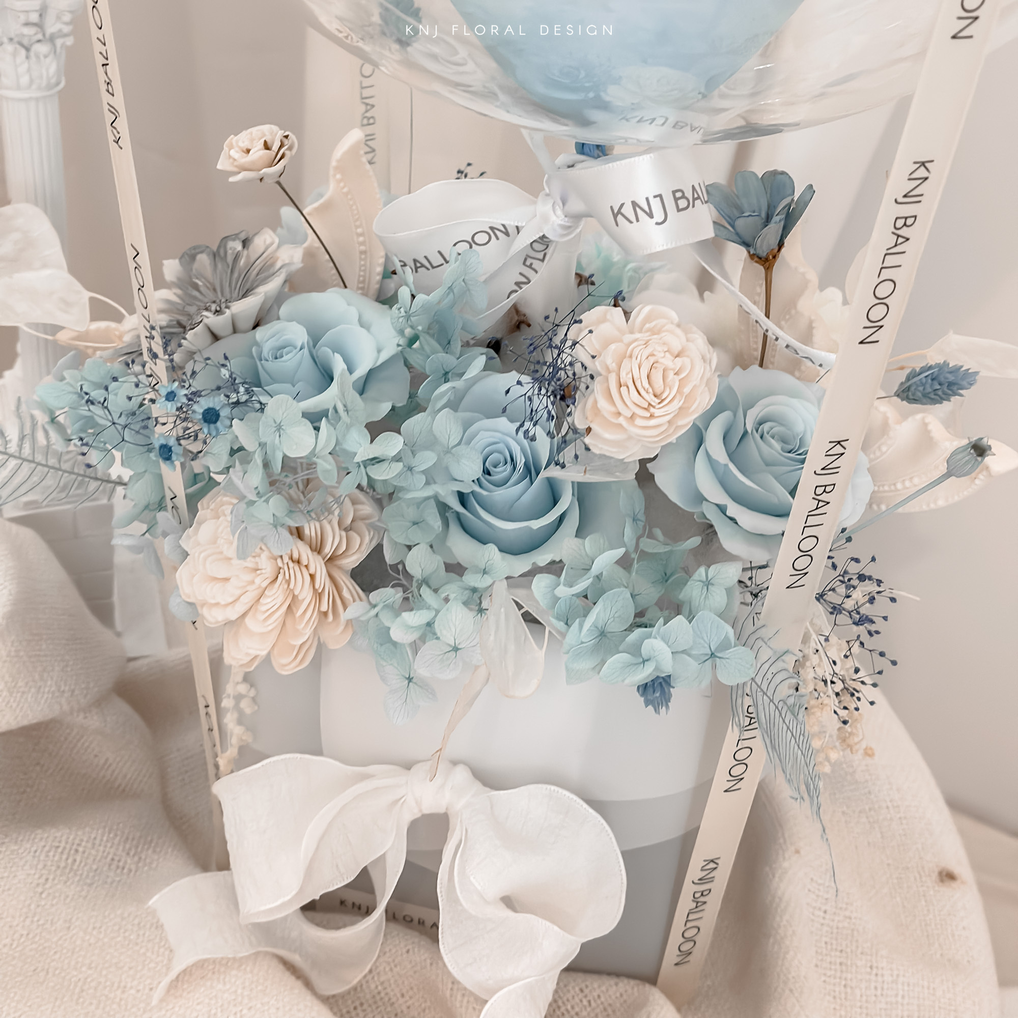 寶寶藍熱氣球永生花禮