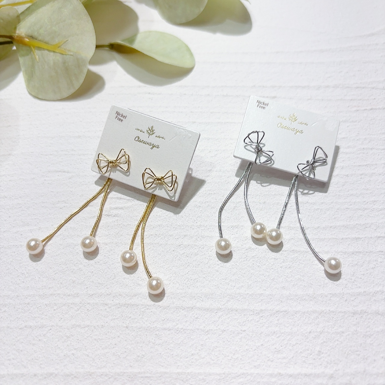 蝴蝶結珍珠耳環