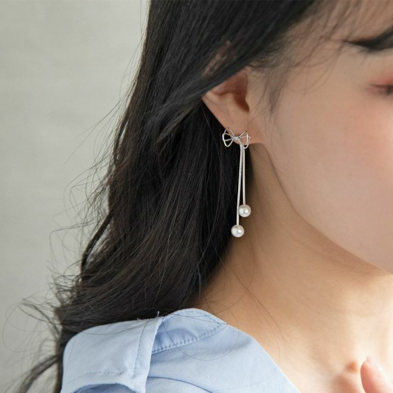 蝴蝶結珍珠耳環