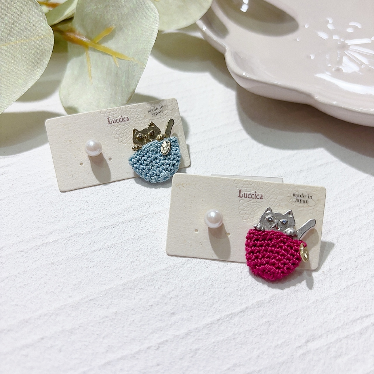 Luccica 貓咪藤籃耳環