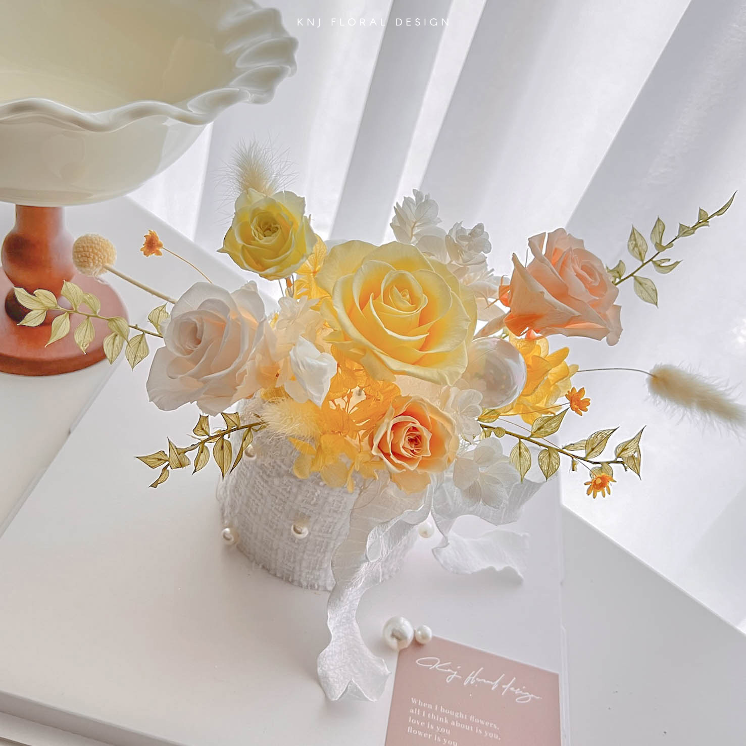 開幕永生花盆－晨曦黃