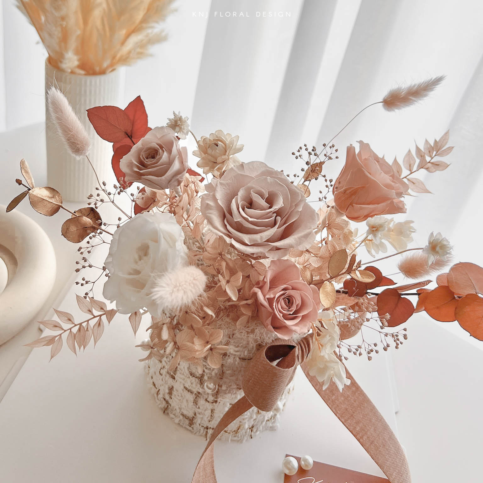 開幕永生花盆－暖粉色