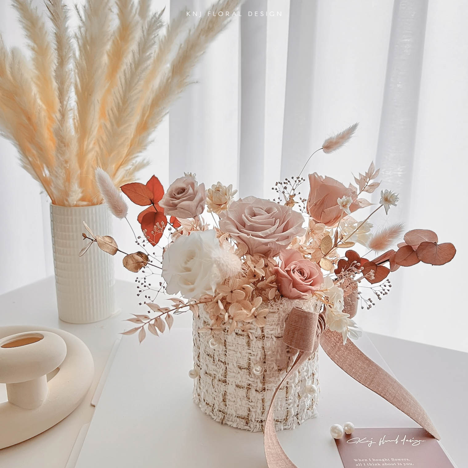 開幕永生花盆－暖粉色