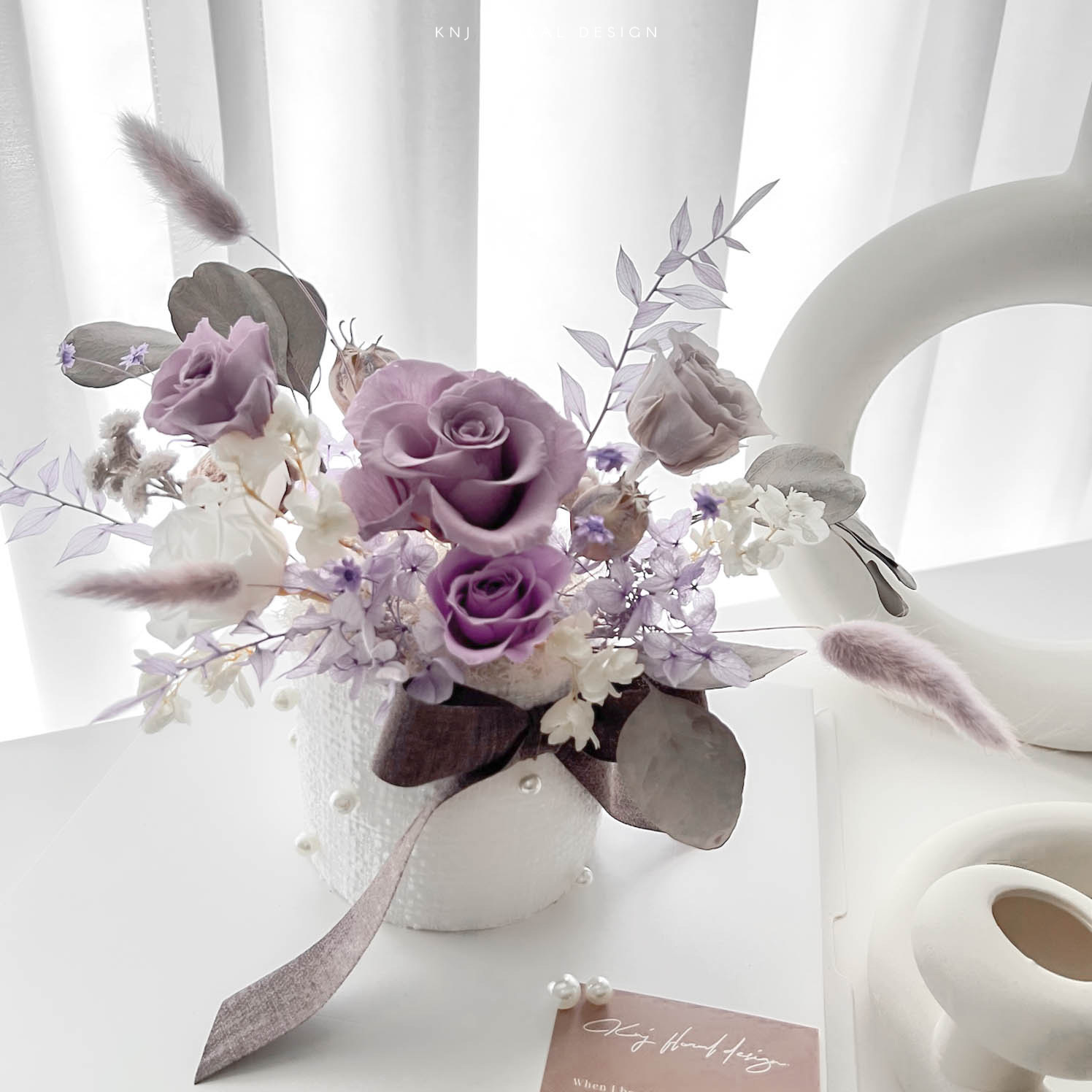 開幕永生花盆－灰紫色