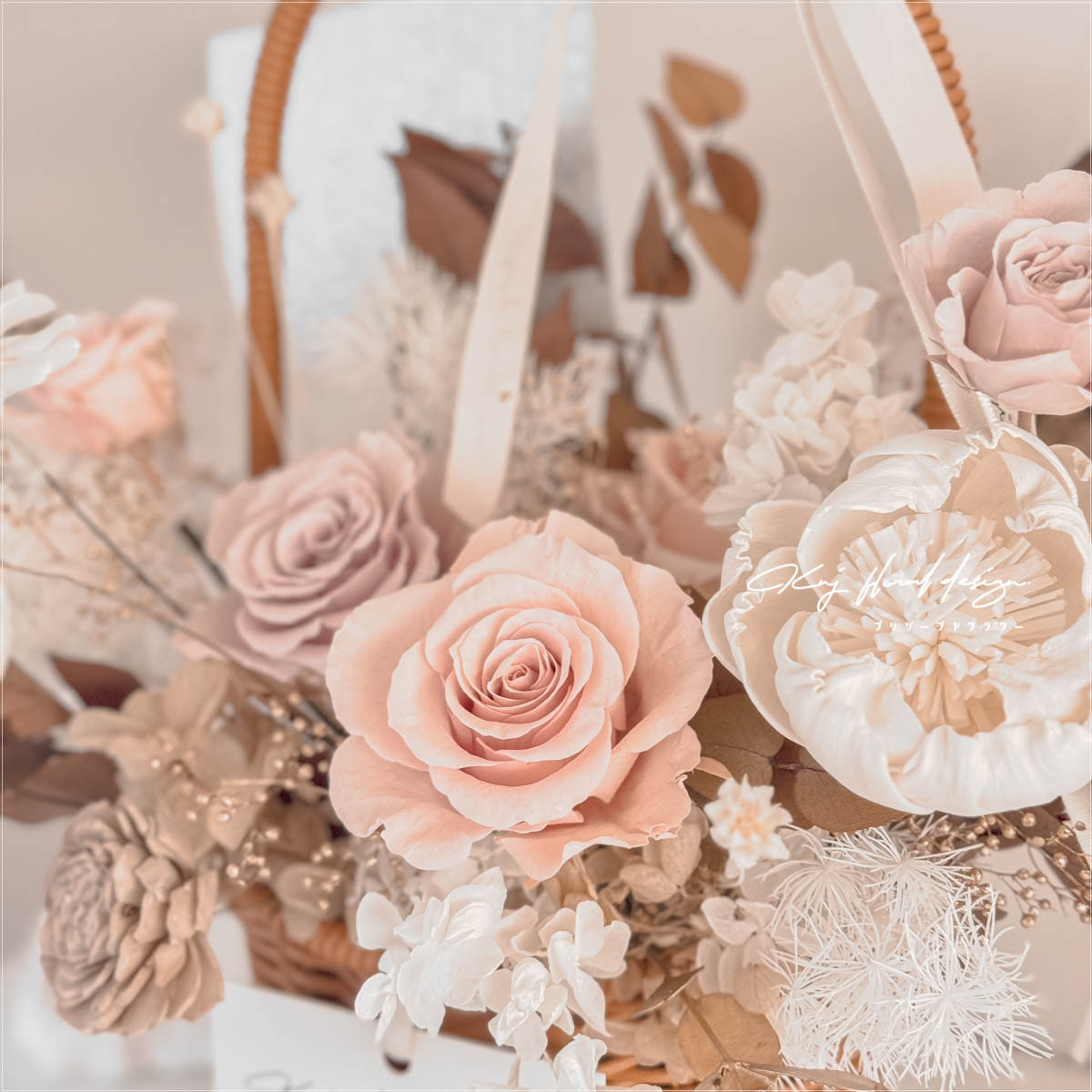 開幕永生花籃－奶茶金棕