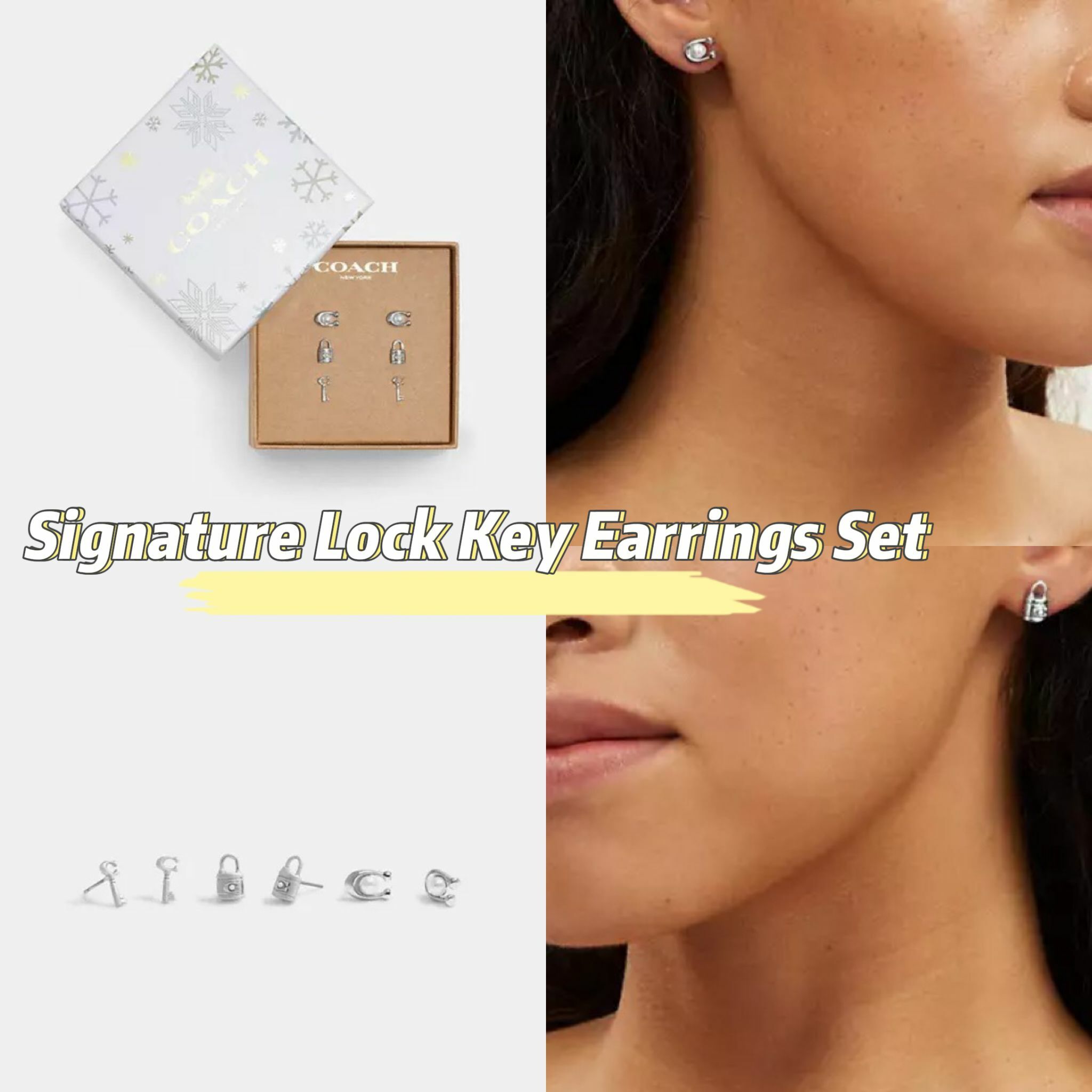 【預購】COACH Signature Lock Key F061306 耳環套裝