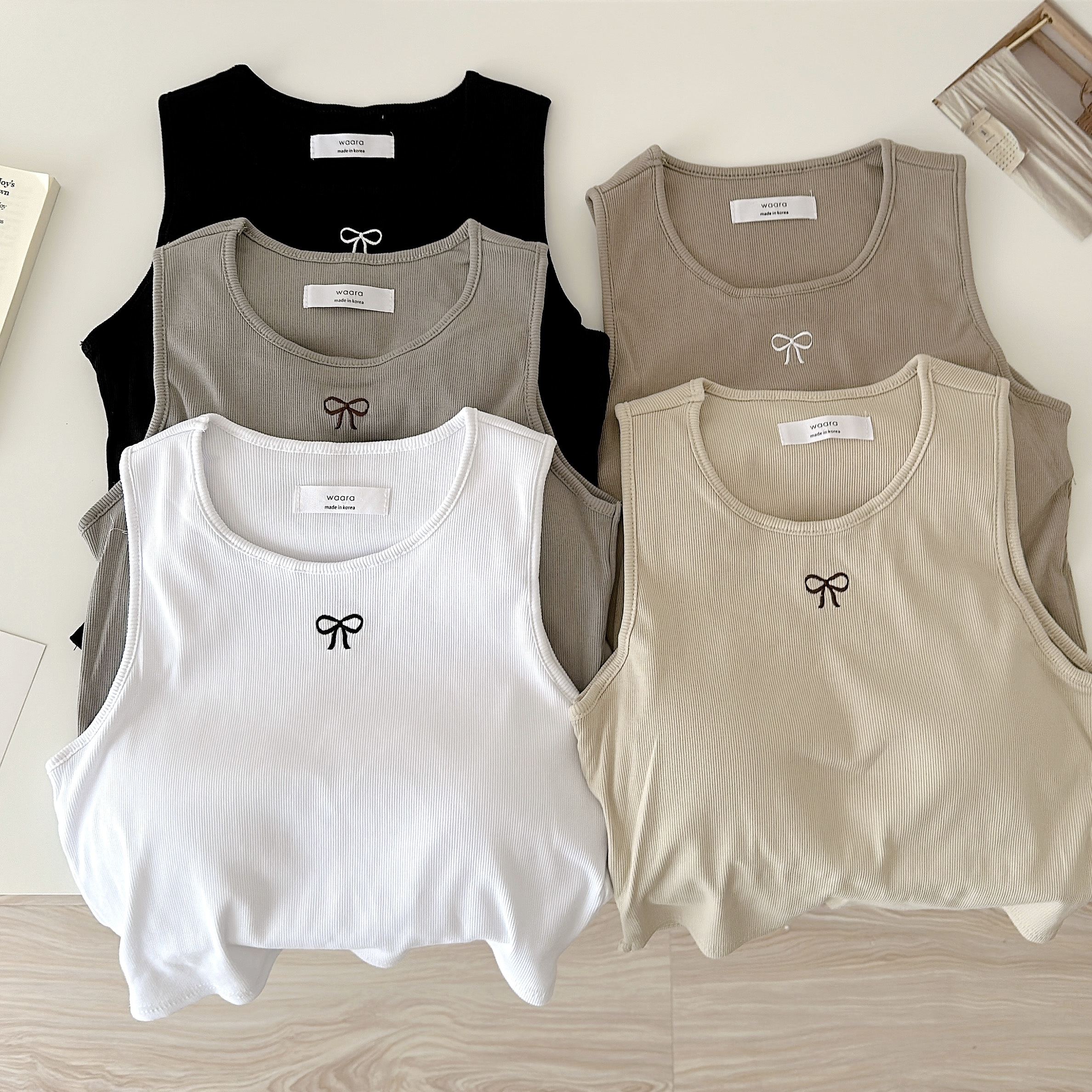 熱銷回歸❤️‍🔥簡約削肩蝴蝶結小刺繡Bra top💕共5色