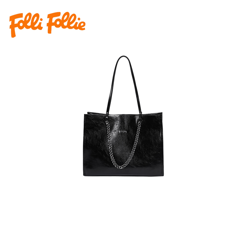 【Folli Follie芙麗芙麗】黑牛皮托特包-