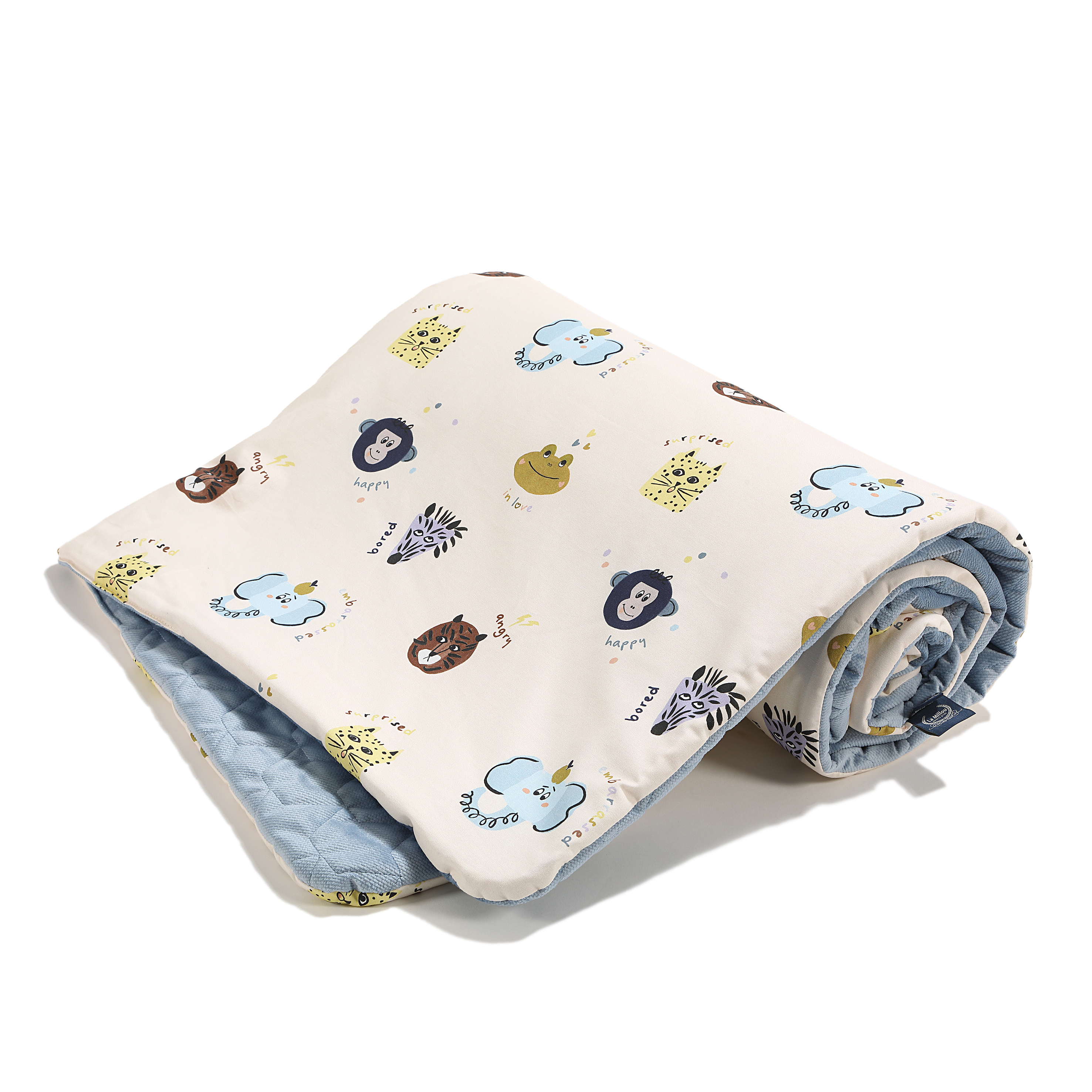 La Millou波蘭 Velvet頂級棉柔雙面柔柔毯加大｜動物急轉彎｜舒柔墨藍