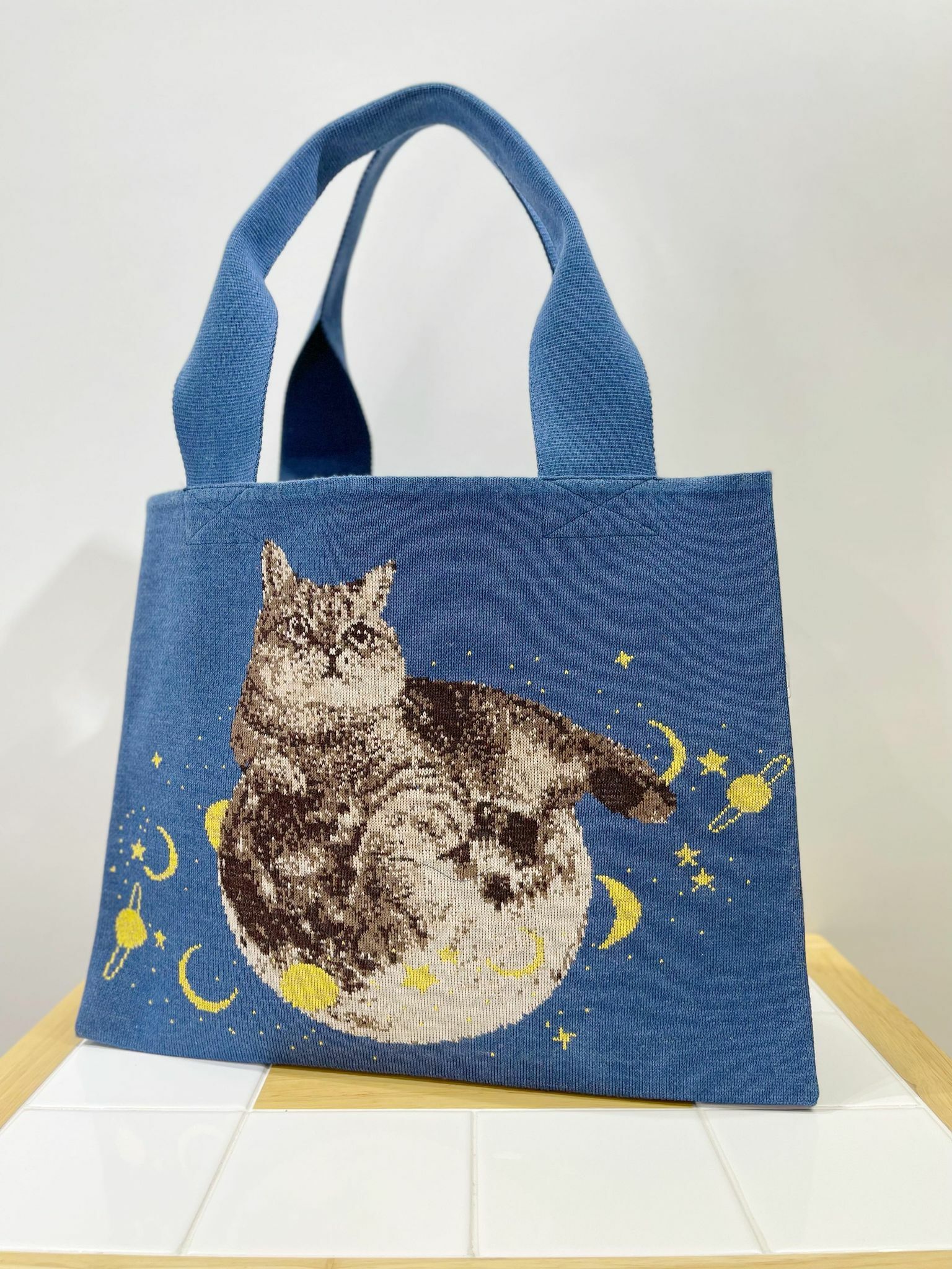 LOXE 喵星球針織袋(大) - 彩藍色