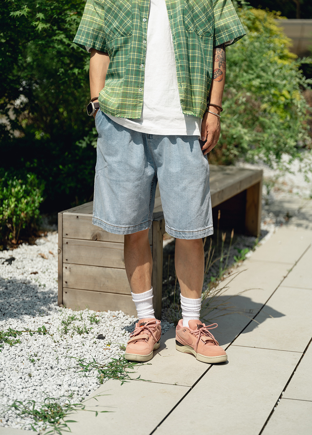 雪花水洗五分牛仔短褲