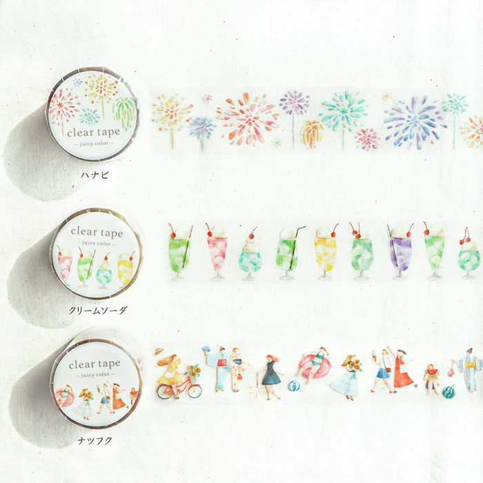 日本MIND WAVE Juicy color 3cm透明PET膠帶 共6款