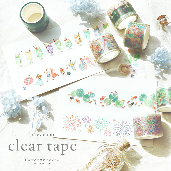 日本MIND WAVE Juicy color 3cm透明PET膠帶 共6款
