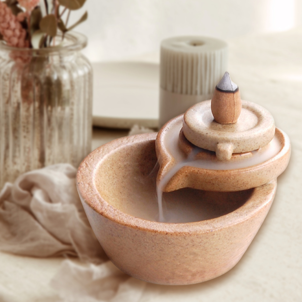 看得見煙霧的香薰-流香爐座【石磨盤款．時來運轉】附送天然倒流香粒｜開運造型設計｜品味倒流煙流動美