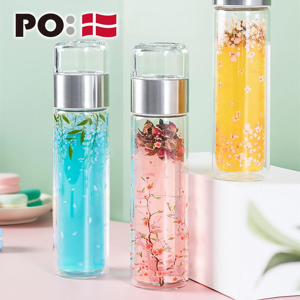 PO: 丹麥攜帶式雙層玻璃泡茶杯200ml(桃花)