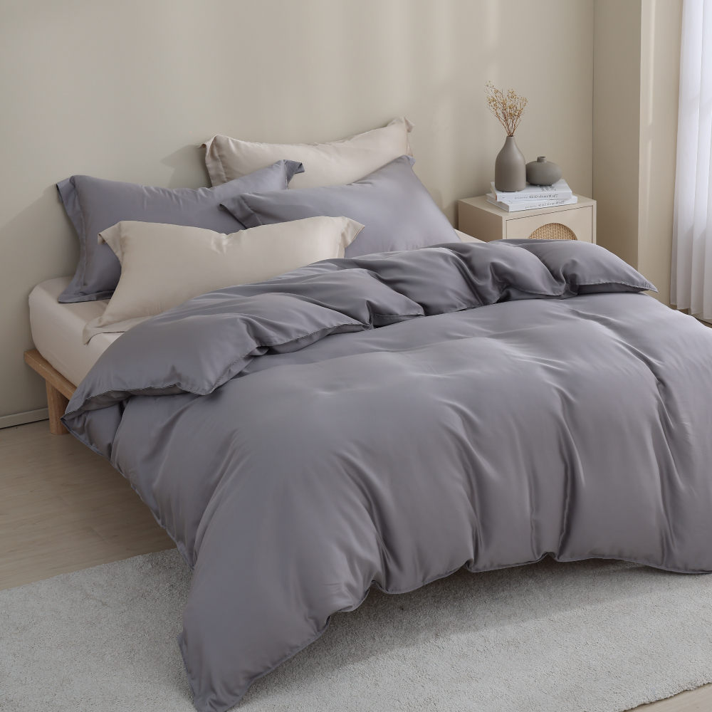 60支天絲｜100%萊賽爾｜雙色配｜都市灰ｘ淺茶米 韓系暖男