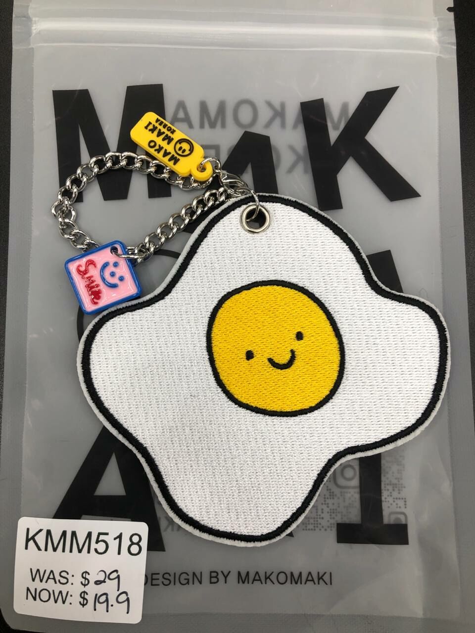 [S] MAKOMAKI SUNNY SIDE UP FACE BAG CHARM,WHITE, SMMK103 (SMMK103)
