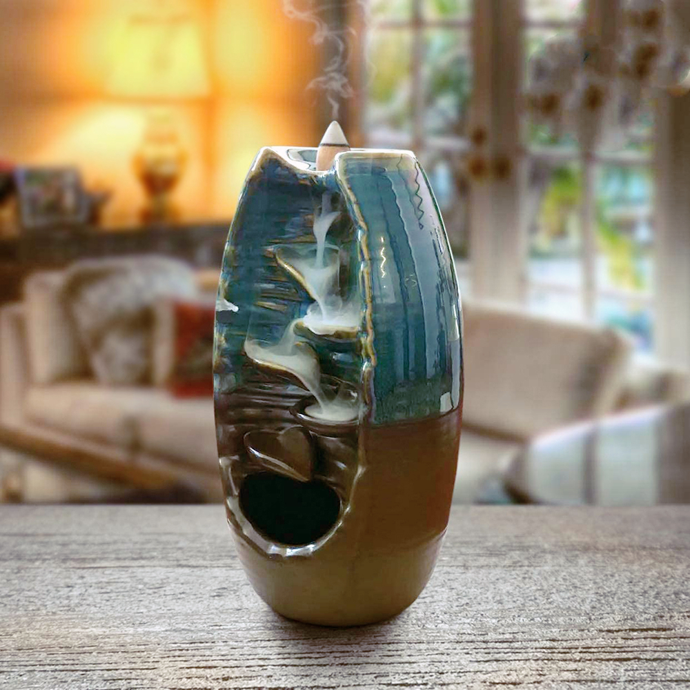 看得見煙霧的香薰-流香爐座【高山流水款．流水生財】附送天然倒流香粒｜開運擺設｜品味倒流煙霧瀑布美