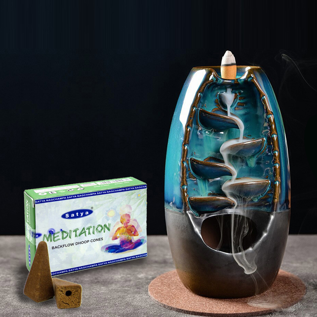 看得見煙霧的香薰-流香爐座【高山流水款．流水生財】附送天然倒流香粒｜開運擺設｜品味倒流煙霧瀑布美