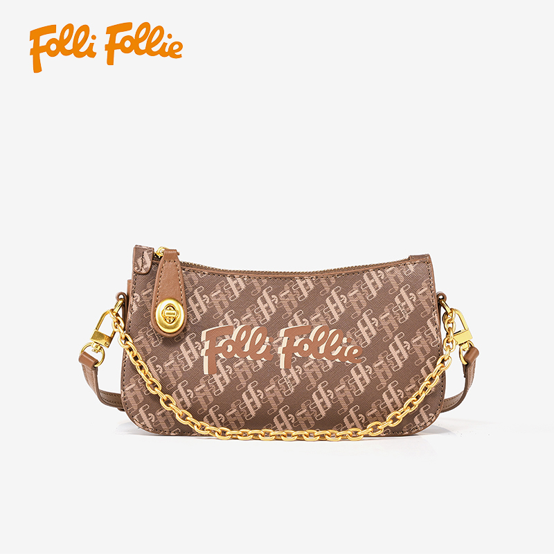 【Folli Follie芙麗芙麗】咖牛皮老花麻將包