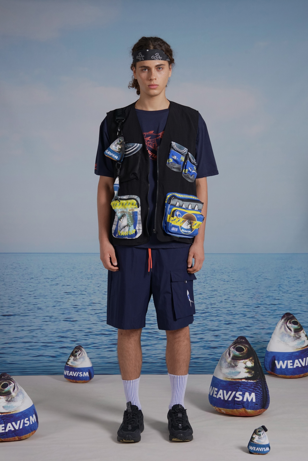 衝浪魚防潑水短褲-藍