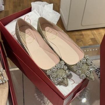 Roger Vivier RV flower strass flats glitter gold