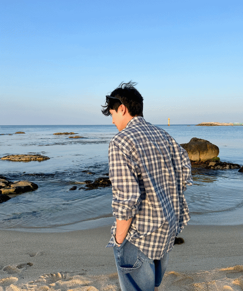 海洋亞麻格紋襯衫