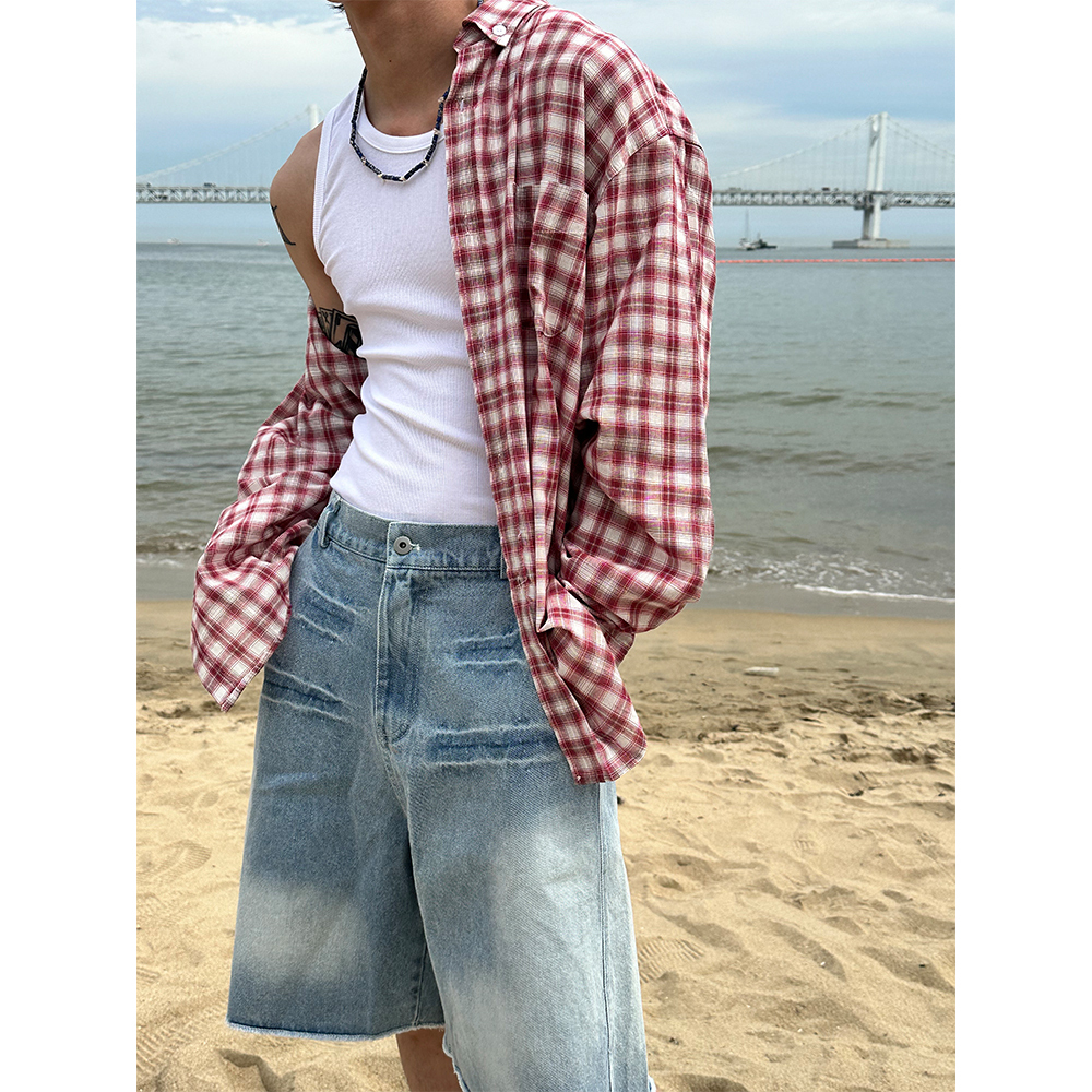 海洋亞麻格紋襯衫