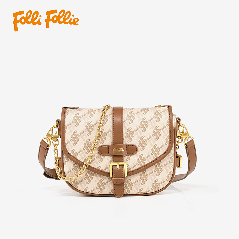 【Folli Follie芙麗芙麗】米牛皮老花馬鞍包