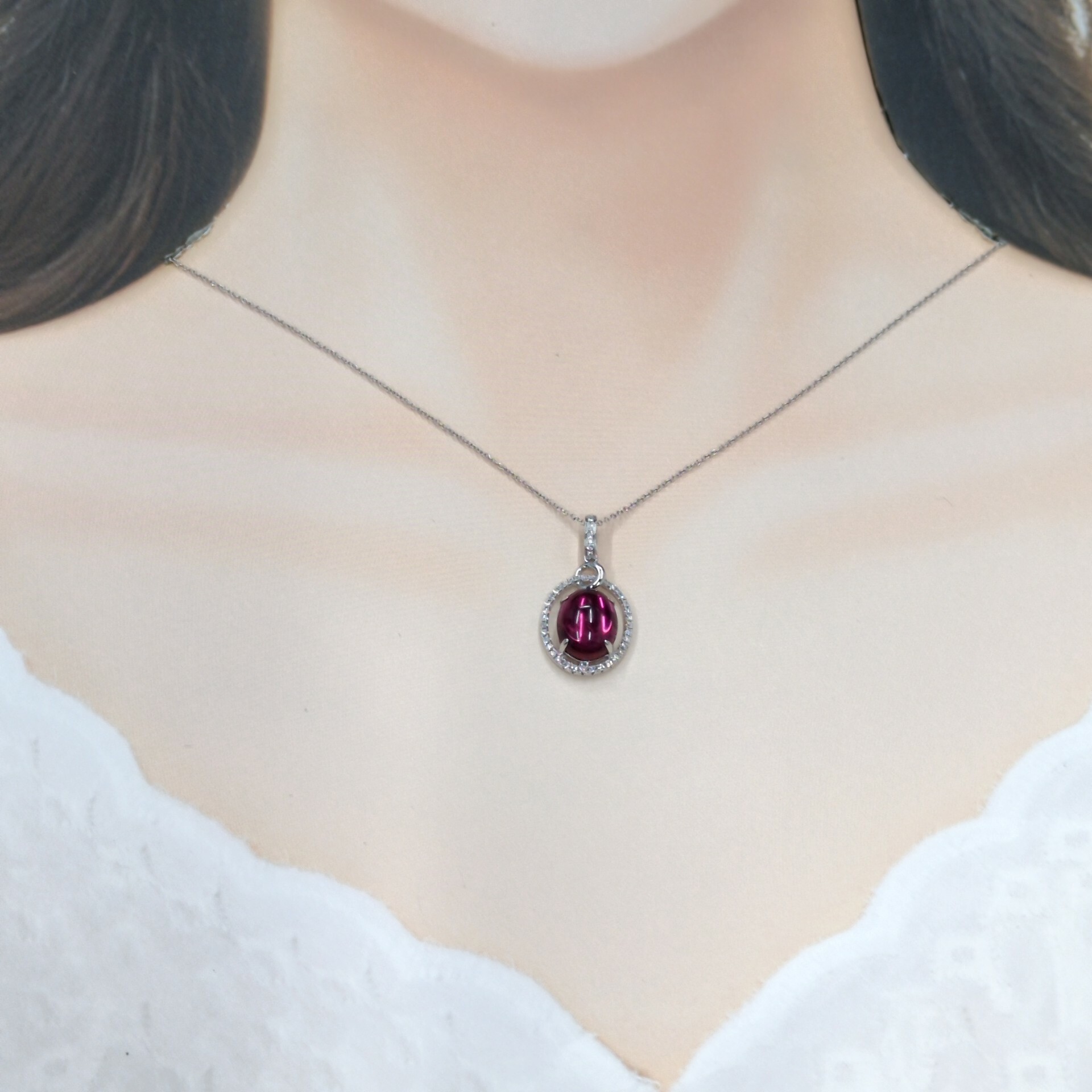 18K White Gold 4.13ct Rubellite and Diamond Pendant