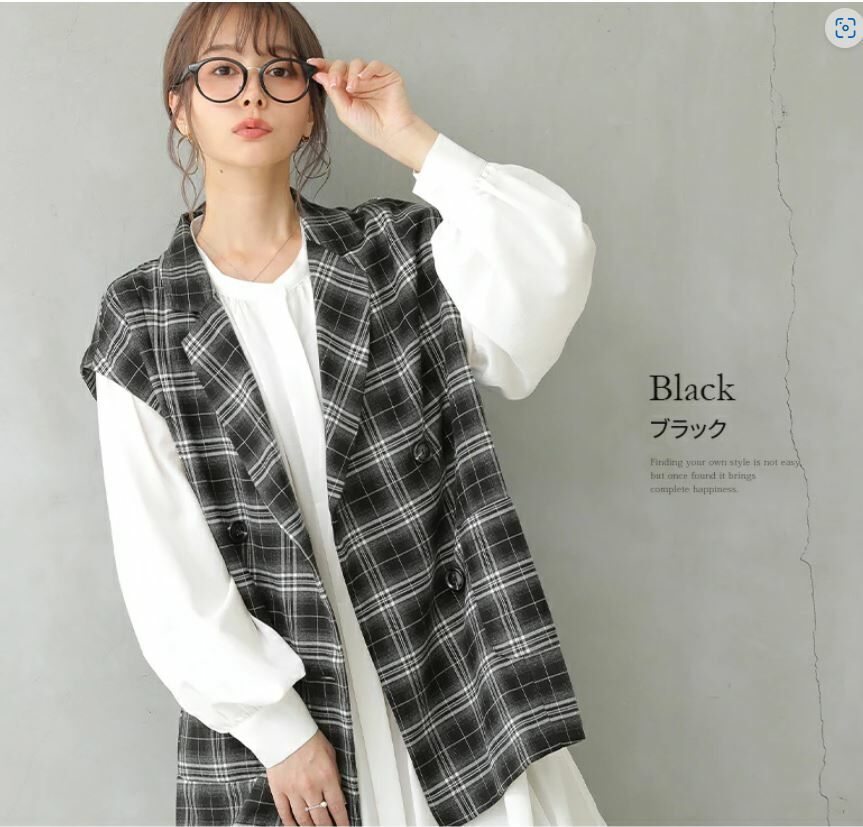 精緻格紋法式袖輕薄馬甲外套【日本直送】