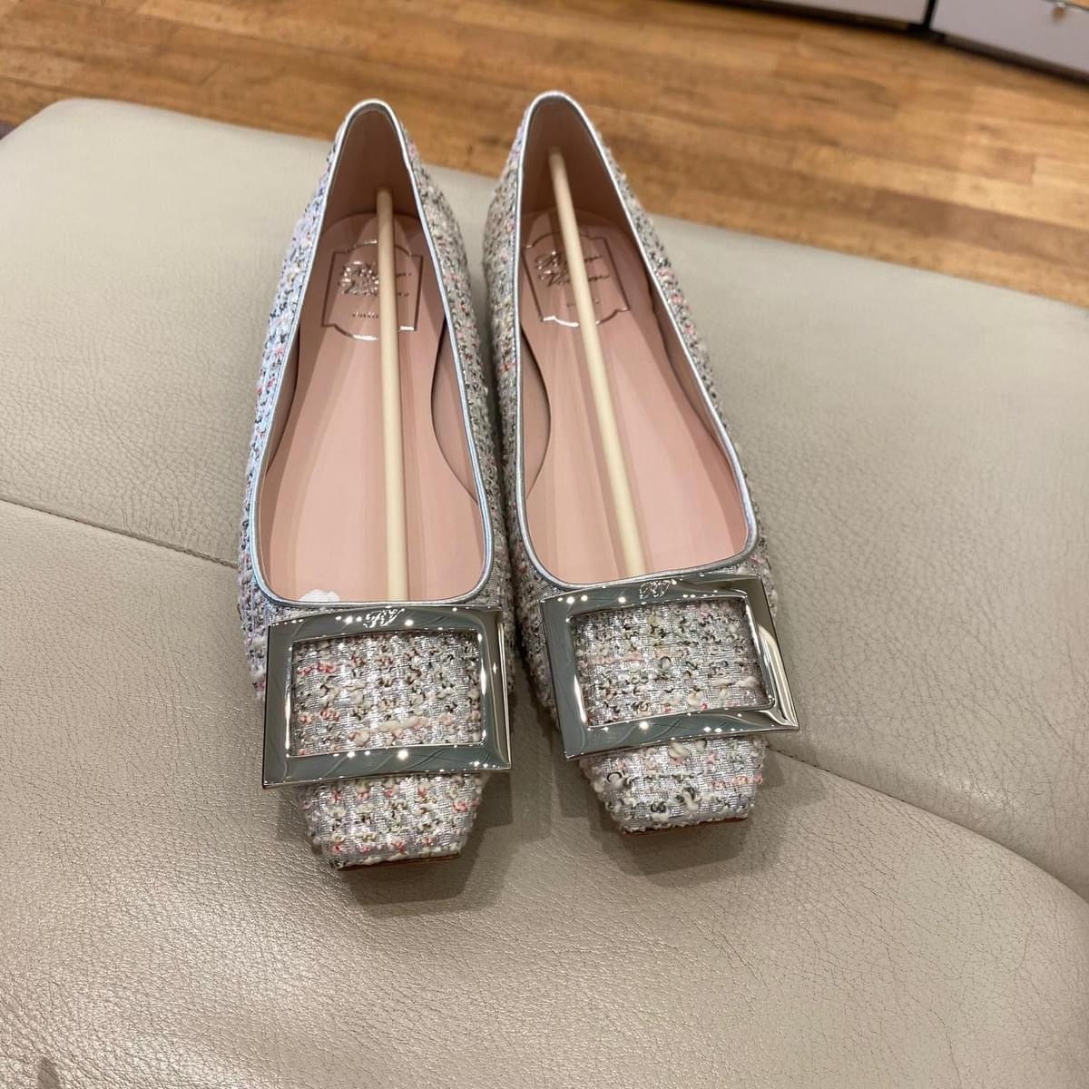 Roger Vivier RV trompette piping ballerinas flats silver tweed