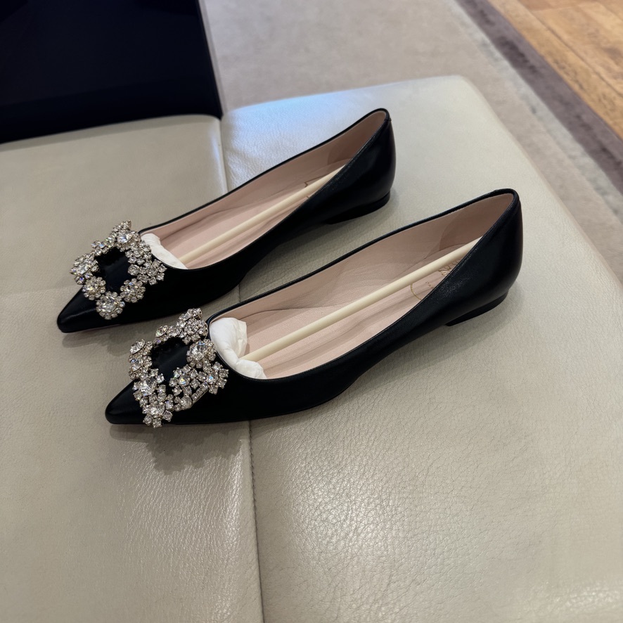 Roger Vivier Flower strass leather flats black