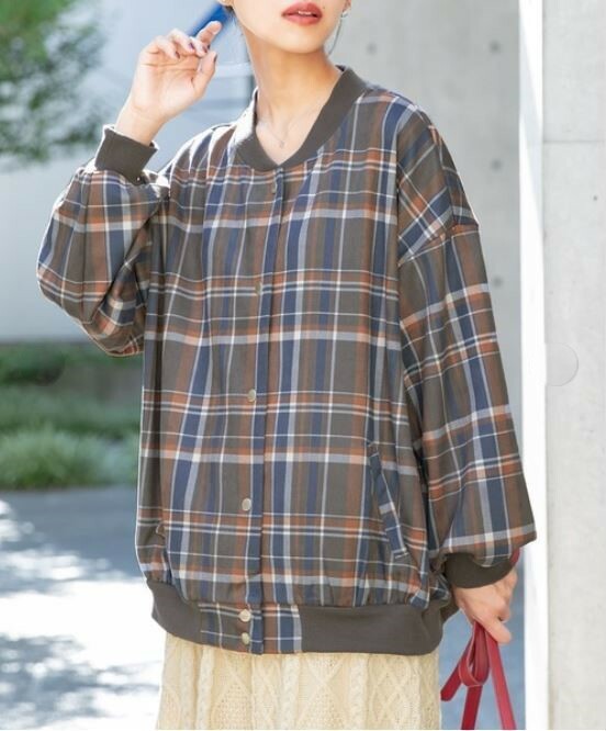 （Special Price）寬鬆感格紋bomber夾克【日本直送】
