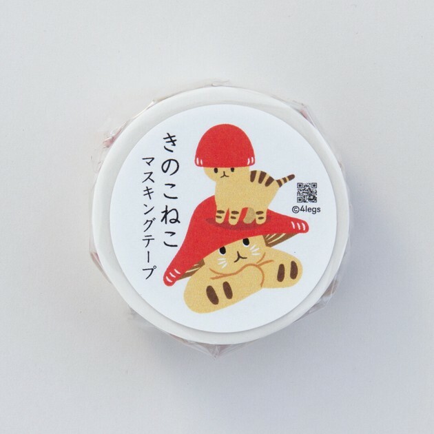 日本製 4legs 插畫家 蘑菇貓 和紙膠帶